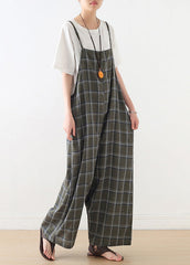 Women Baggy Green Plaid Cotton Spaghetti Strap Jumpsuit Summer dylinoshop