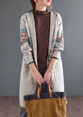 Women Beige Button Knitted Hooded Coats Cardigans Spring GK-NCT220301