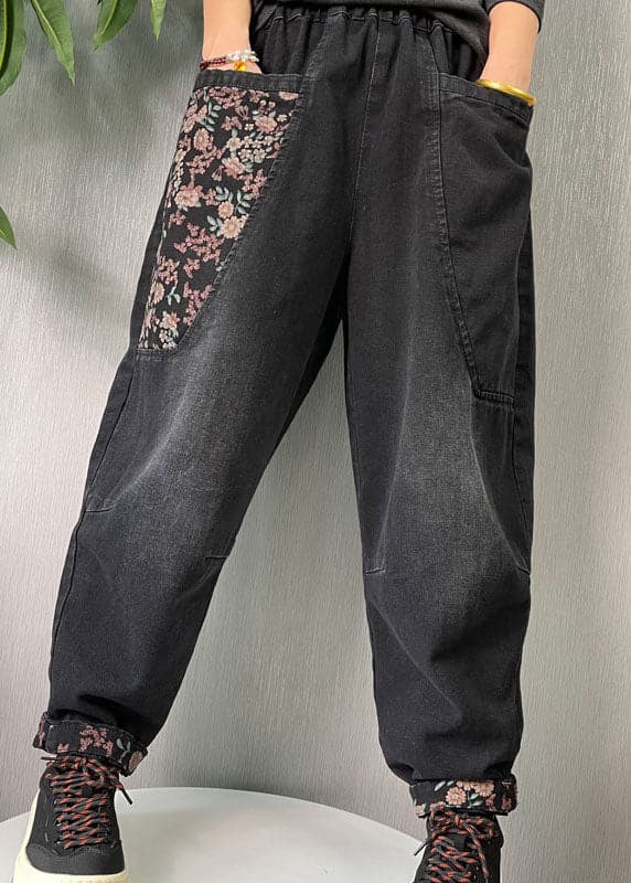 Women Black Embroideried Pockets denim Pants Spring BSNZK-LPTS211124