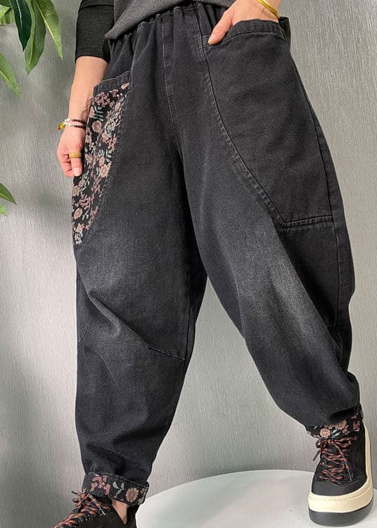 Women Black Embroideried Pockets denim Pants Spring BSNZK-LPTS211124