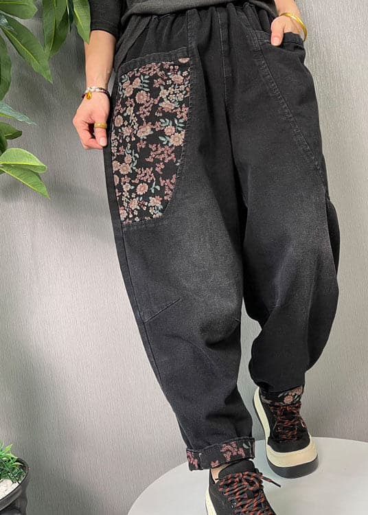 Women Black Embroideried Pockets denim Pants Spring BSNZK-LPTS211124