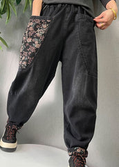 Women Black Embroideried Pockets denim Pants Spring BSNZK-LPTS211124