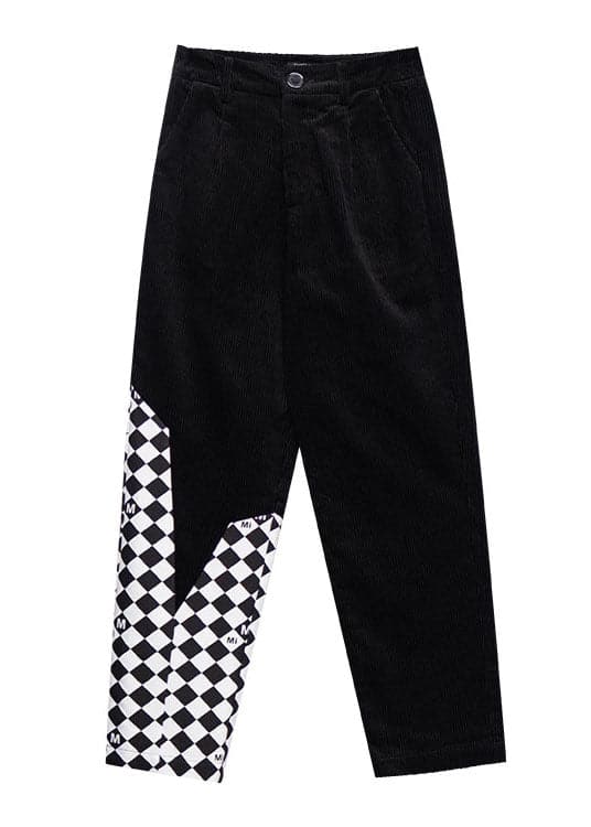 Women Black Patchwork High Waist Warm Fleece Corduroy Straight Pants Fall AH-LPTS220706