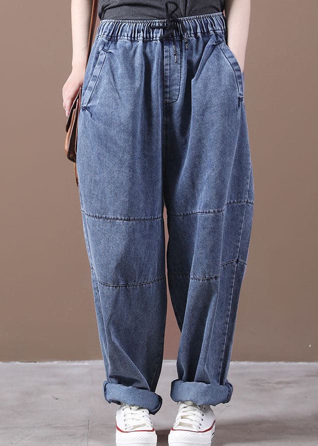 Women Blue Cinched Pockets denim Pants Spring WG-LPTS211126