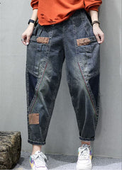 Women Blue Pockets Patchwork Casual Fall Denim Pants GK-LPTS210910