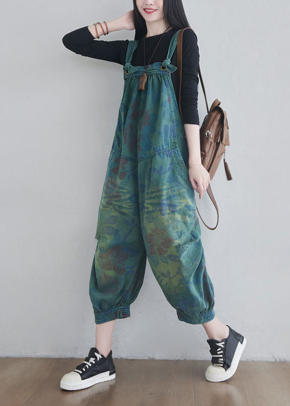 Women Blue pockets Print denim Jumpsuits Spring dylinoshop