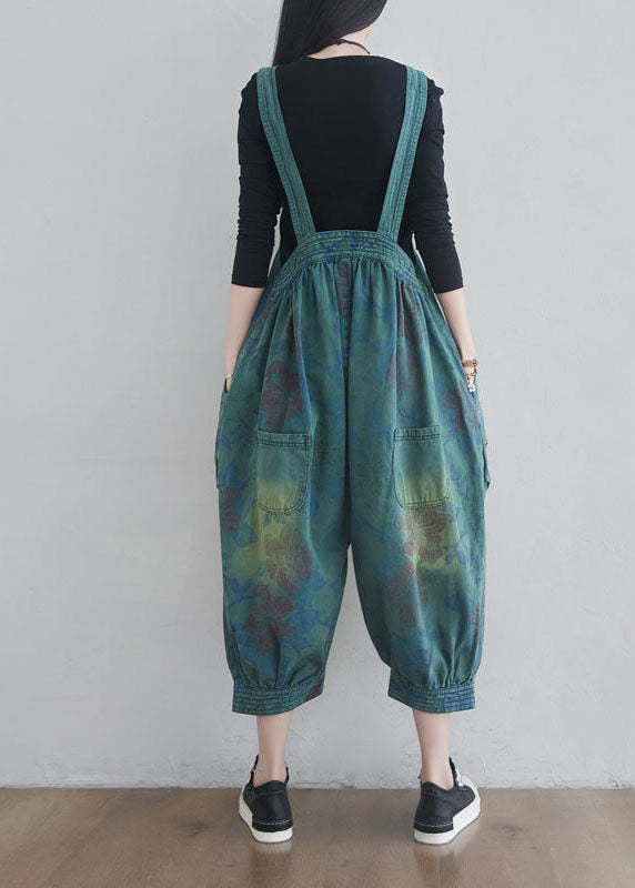 Women Blue pockets Print denim Jumpsuits Spring dylinoshop