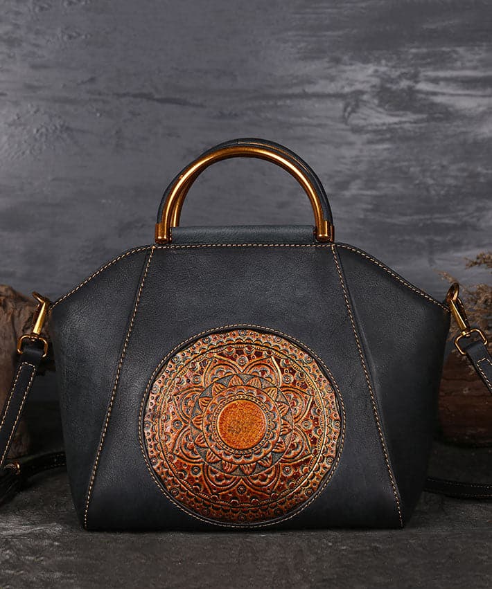 Women Brown The Sunflowers Embossing Calf Leather Tote Handbag ZP-BGS220816