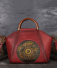 Women Brown The Sunflowers Embossing Calf Leather Tote Handbag ZP-BGS220816