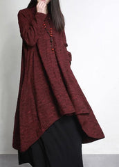 Women Burgundy Jacquard Plus Size Clothes Large Hem Outwear TCT210220