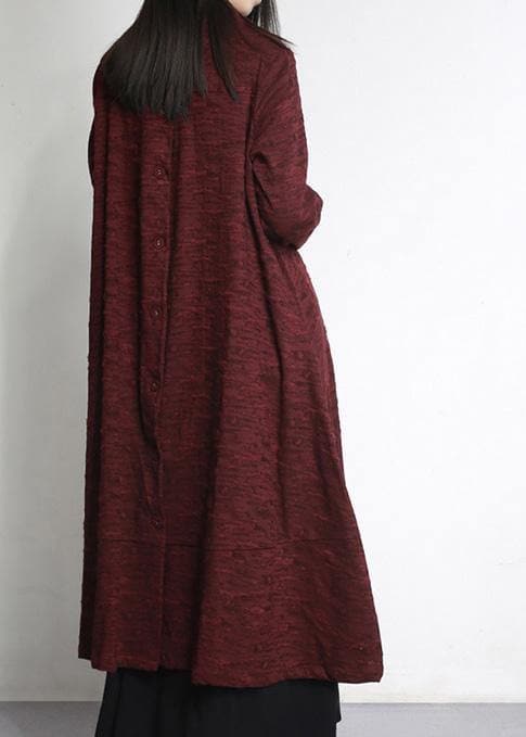 Women Burgundy Jacquard Plus Size Clothes Large Hem Outwear TCT210220