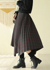 Women Chocolate Elastic Waist Asymmetrical Design Plaid Cotton Skirt Fall GK-SKTS220815