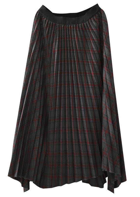 Women Chocolate Elastic Waist Asymmetrical Design Plaid Cotton Skirt Fall GK-SKTS220815