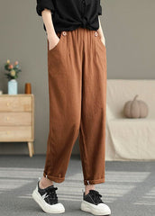 Women Corduroy Pleated Solid Elastic Waist Side Pockets Casual Pants BG-LPTS220622