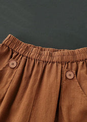 Women Corduroy Pleated Solid Elastic Waist Side Pockets Casual Pants BG-LPTS220622