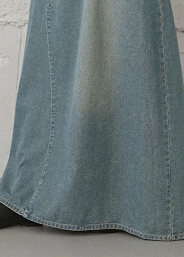 Women Denim Light Blue Buttons Zipper Side Pockets Ankle Length Casual Skirts BG-SKTS220622