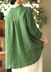 Women Green Embroideried asymmetrical design Linen Shirts Spring GK-LTP220127