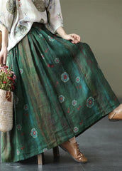 Women Green Print Ramie Elastic Waist Skirt GK-SKTS210708-210819