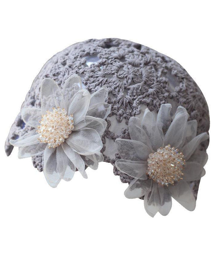 Women Grey Applique Hollow Out Knit Bonnie Hat dylinoshop