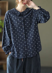 Women Grey Button Ruffled Dot Fall Shirt Tops Long sleeve GK-LTP210910