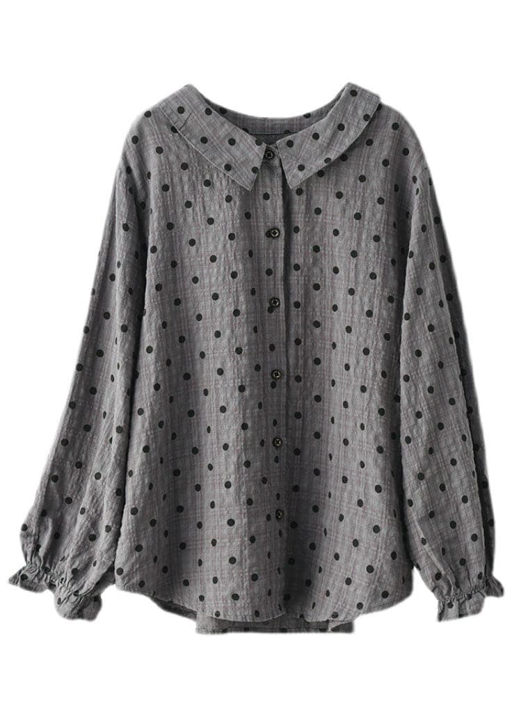 Women Grey Button Ruffled Dot Fall Shirt Tops Long sleeve GK-LTP210910