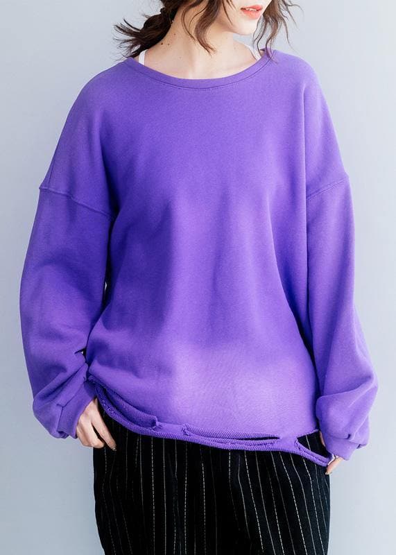 Women Hole hem cotton o neck clothes Neckline purple shirt LTP191125