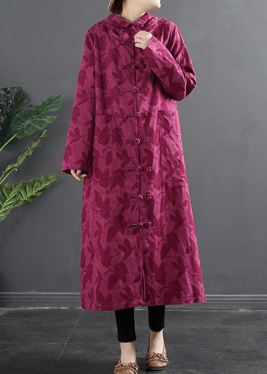 Women Hooded Chinese Button Rose Jacquard Robes Dress TCT210305