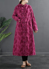 Women Hooded Chinese Button Rose Jacquard Robes Dress TCT210305