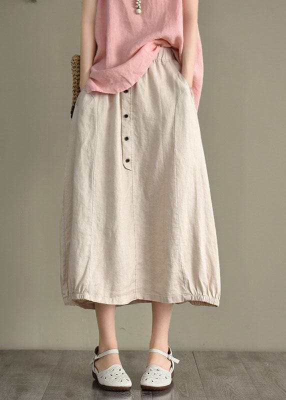 Women Khaki Linen Elastic Waist Button Skirt GK-SKTS210715