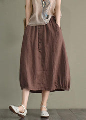 Women Khaki Linen Elastic Waist Button Skirt GK-SKTS210715