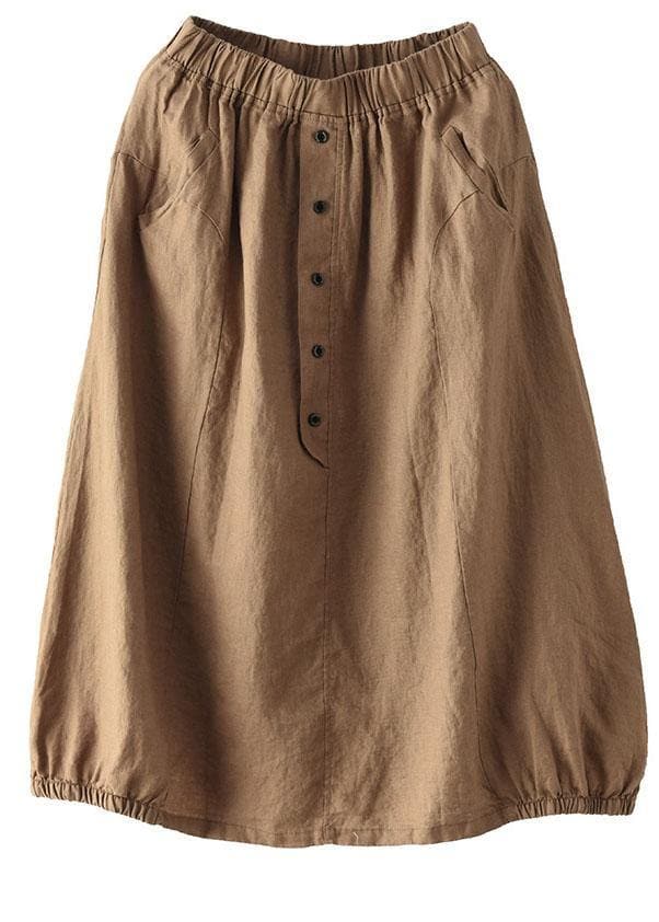 Women Khaki Linen Elastic Waist Button Skirt GK-SKTS210715