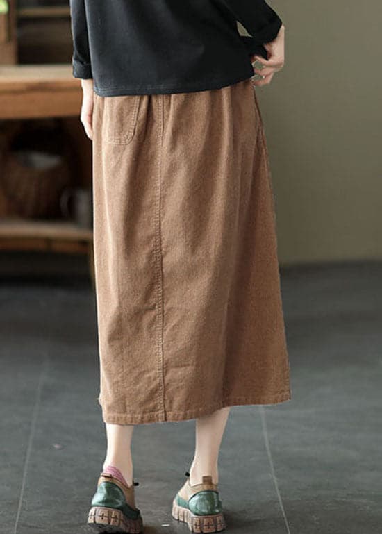 Women Khaki elastic waist button Pockets Corduroy Skirts Spring GK-SKTS220127