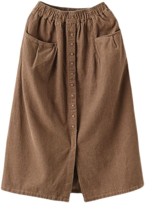 Women Khaki elastic waist button Pockets Corduroy Skirts Spring GK-SKTS220127