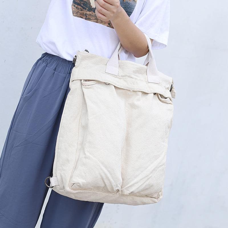 Women Korea beige Canvas Square Backpack BGS200801