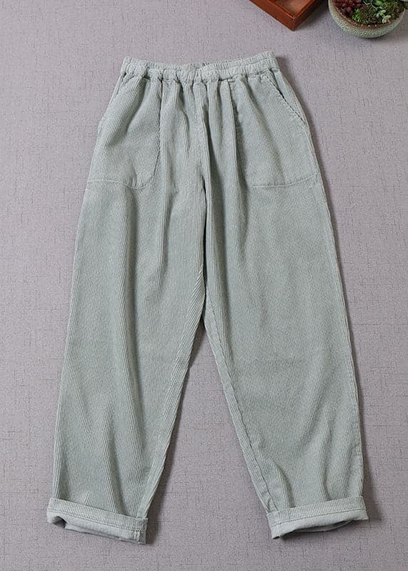 Women Light Green Pockets Corduroy Pants Winter BP-LPTS211203