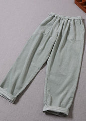 Women Light Green Pockets Corduroy Pants Winter BP-LPTS211203