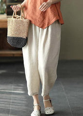 Women Linen Colour Drawstring Pockets Elastic Waist Linen Crop Pants Summer GK-CPTS220328