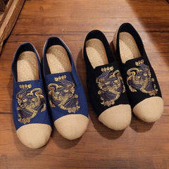 Women Navy Embroideried Splicing Flat Shoes Cotton Linen Fabric PDX210706