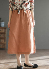 Women Orange Oriental Elastic Waist Pocket Linen A Line Skirts Summer GK-SKTS220516