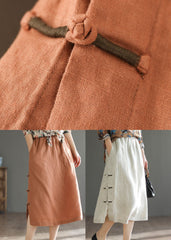 Women Orange Oriental Elastic Waist Pocket Linen A Line Skirts Summer GK-SKTS220516