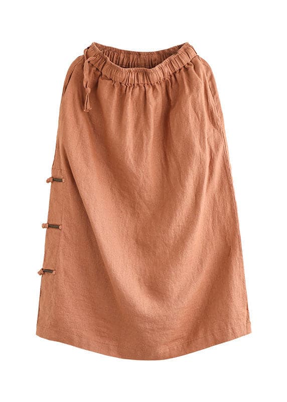 Women Orange Oriental Elastic Waist Pocket Linen A Line Skirts Summer GK-SKTS220516