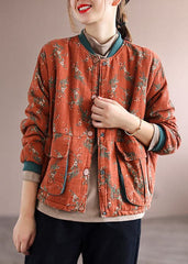 Women Orange Pockets Print Fine Cotton Filled Coats Spring GK-CTS220228