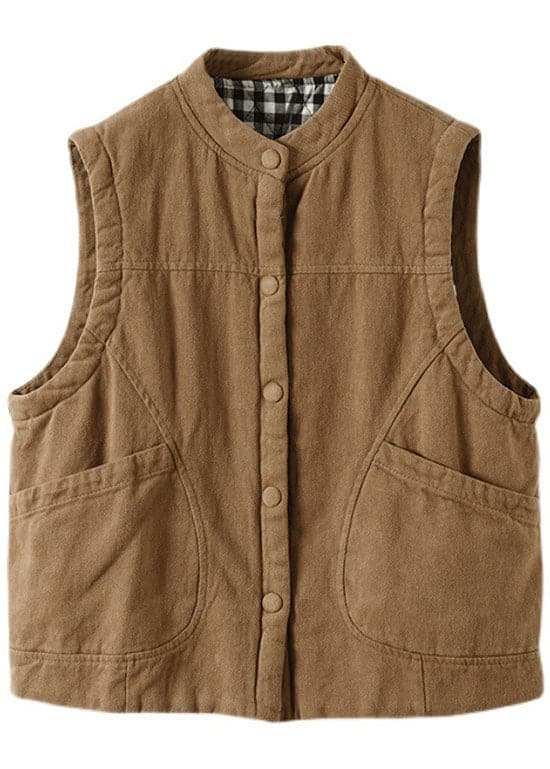 Women Orange Stand Collar Button Pockets Winter Sleeveless Waistcoat GK-VTP211012