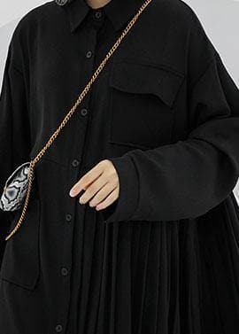 Women POLO collar cotton clothes For Women black long shirt Dress AT-FDL191120