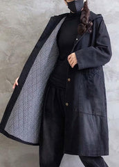 Women Plus Size Overcoat Denim Black Hooded Ruffles Outwear TCT210101