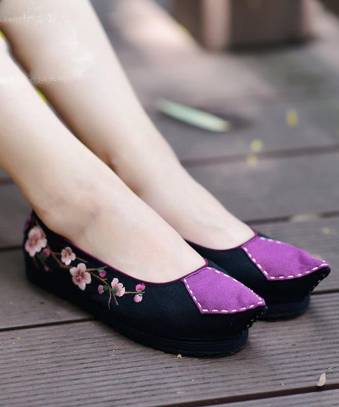 Women Pointed Toe Flat Shoes For Women Black Cotton Fabric Embroideried Splicing Flats BX-PDX220407