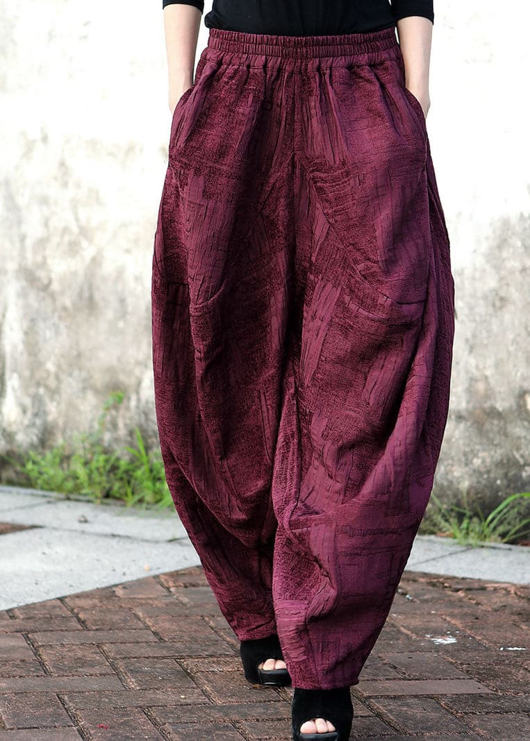 Women Purple Red Jacquard Corduroy harem pants Winter WF-LPTS220107