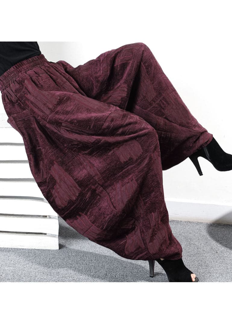 Women Purple Red Jacquard Corduroy harem pants Winter WF-LPTS220107