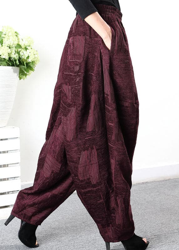 Women Purple Red Jacquard Corduroy harem pants Winter WF-LPTS220107