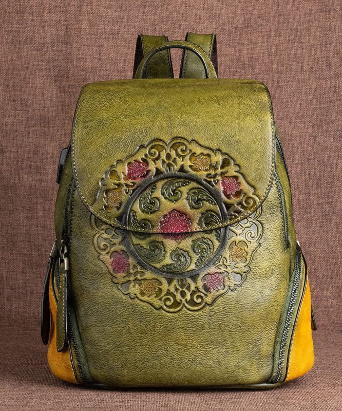 Women Red Embossing Paitings Calf Leather Backpack Bag BGS211230